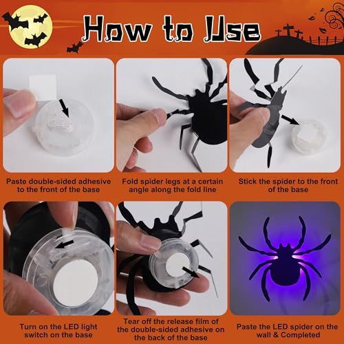 45-Pack 3D Glowing Spiders Halloween Decor for Walls view 5