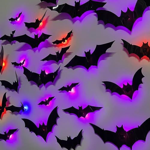 36-Pack Halloween Bat Decorations with LED Lights for Indoor Outdoor Halloween