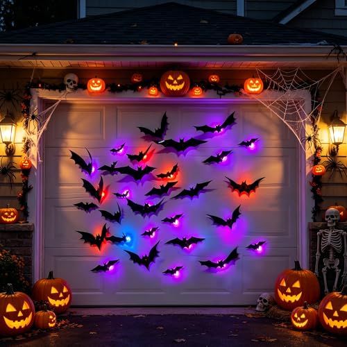 36-Pack Halloween Bat Decorations with LED Lights for Indoor Outdoor Halloween view 2