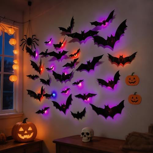 36-Pack Halloween Bat Decorations with LED Lights for Indoor Outdoor Halloween view 4