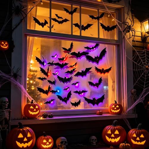 36-Pack Halloween Bat Decorations with LED Lights for Indoor Outdoor Halloween view 6