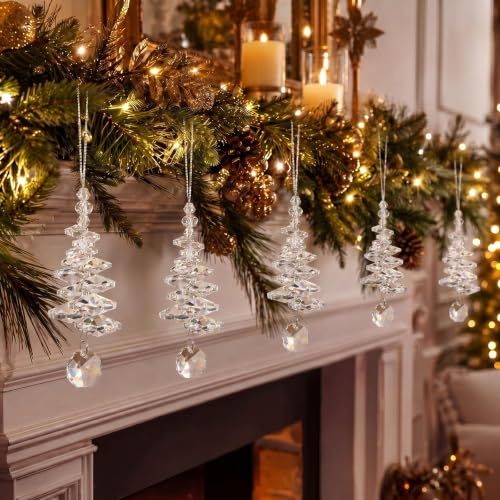 Set of 24 Crystal Tree Hanging Ornaments for Holiday view 3