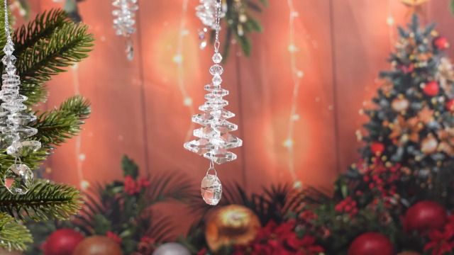 Set of 24 Crystal Tree Hanging Ornaments for Holiday view 4
