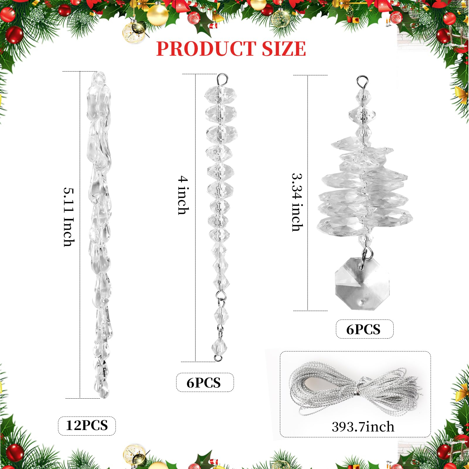 Set of 24 Crystal Tree Hanging Ornaments for Holiday view 5