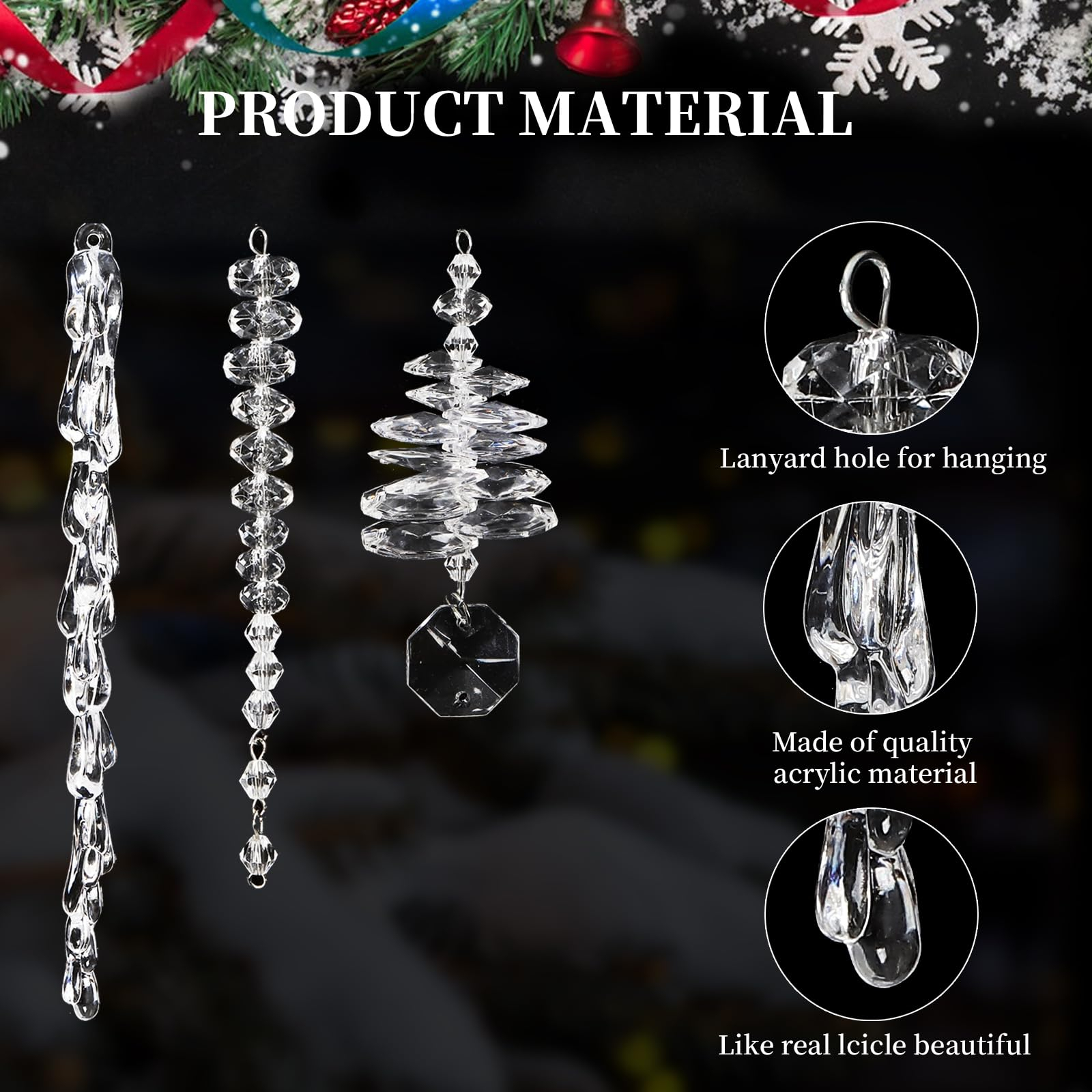 Set of 24 Crystal Tree Hanging Ornaments for Holiday view 6