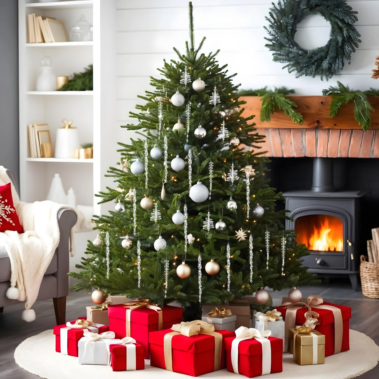 Set of 24 Crystal Tree Hanging Ornaments for Holiday view 7