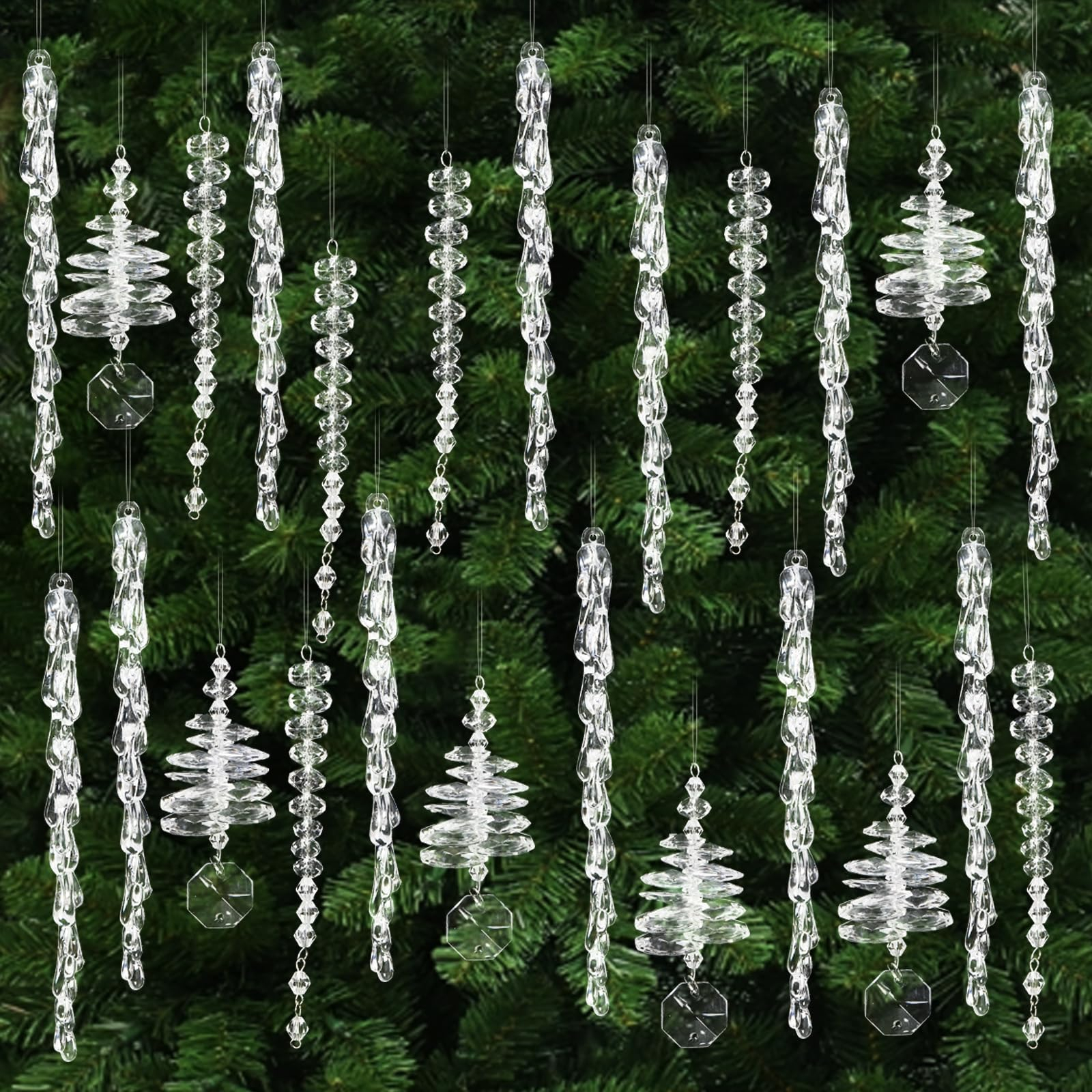 Set of 24 Crystal Tree Hanging Ornaments for Holiday view 9