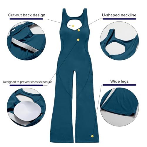 Women's Flared Jumpsuit for Yoga, Gym, Sports & Casual Occasions, M (Teal) view 2