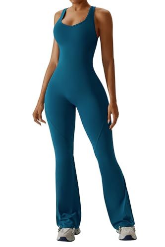 Women's Flared Jumpsuit for Yoga, Gym, Sports & Casual Occasions, M (Teal) view 6
