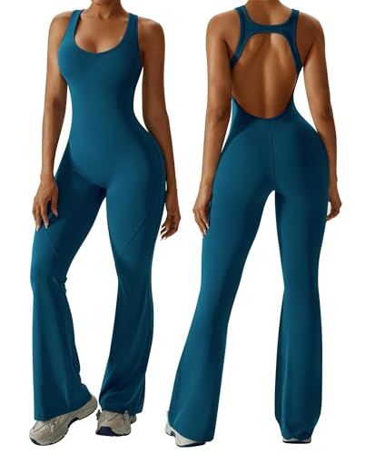 Women's Flared Jumpsuit for Yoga, Gym, Sports & Casual Occasions, XL (Teal)