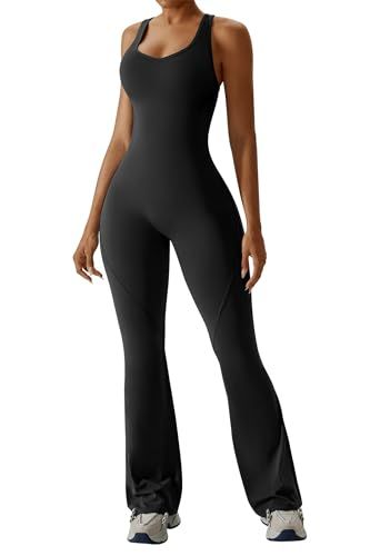 Women's Backless Flared Jumpsuit for Yoga, Gym, Parties & Daily Wear, M (Black) view 6