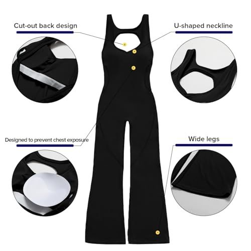Women's Backless Flared Jumpsuit for Yoga, Gym, Parties & Daily Wear, XL (Black) view 2
