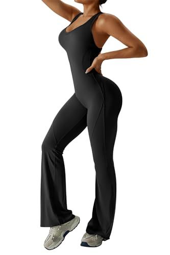 Women's Backless Flared Jumpsuit for Yoga, Gym, Parties & Daily Wear, XL (Black) view 3