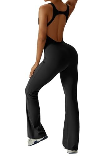 Women's Backless Flared Jumpsuit for Yoga, Gym, Parties & Daily Wear, XL (Black) view 4
