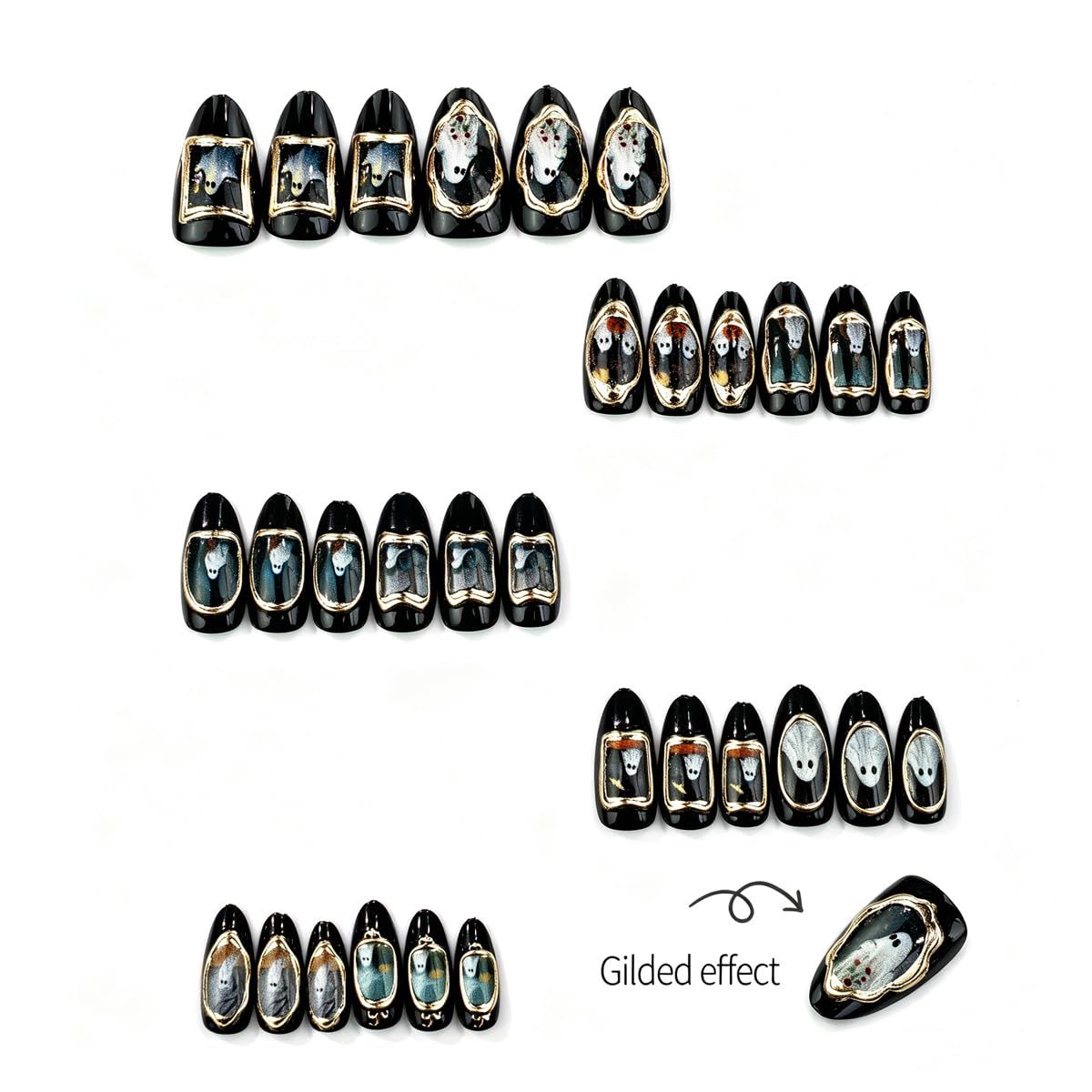 30pcsReusable Halloween Press-On Nails with Ghost Portrait Design for Spooky view 2