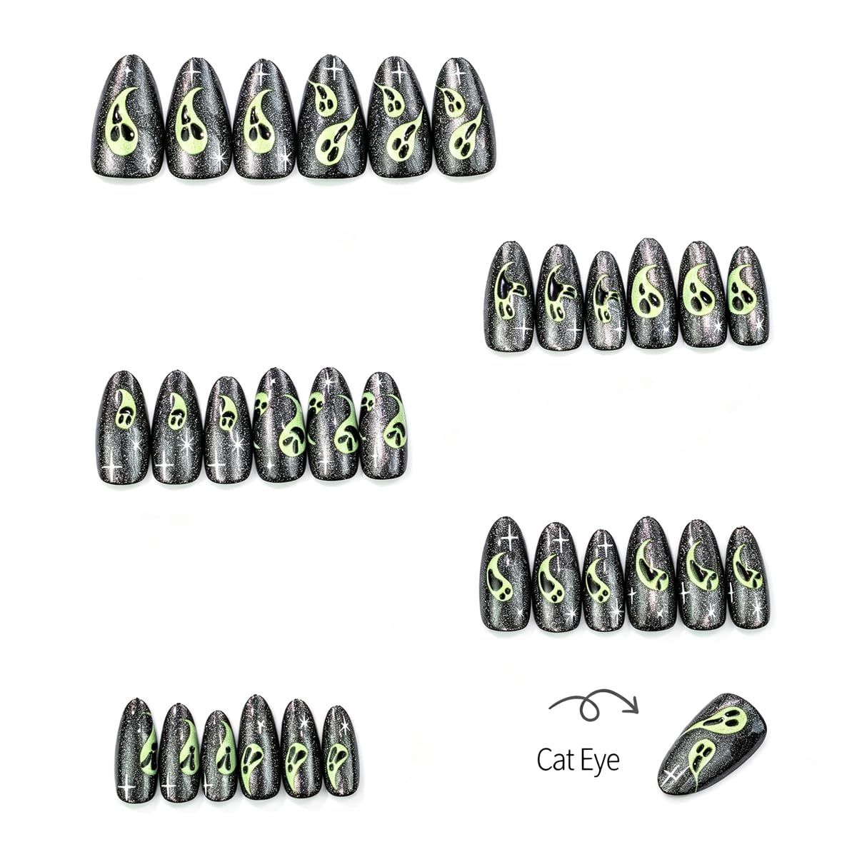 24-Pack Halloween Press-On Nails for Spooky Themed Party Looks (black) view 2