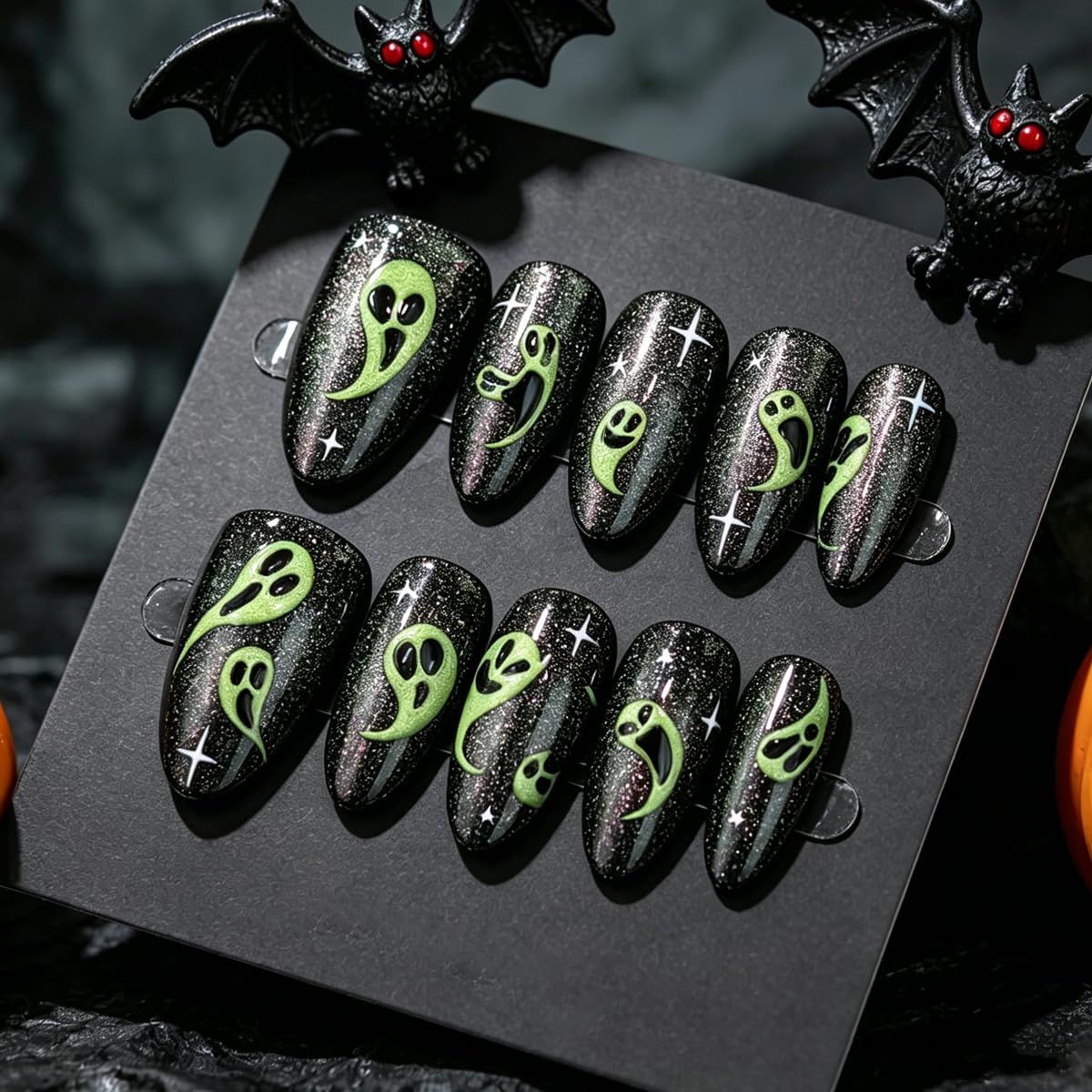 24-Pack Halloween Press-On Nails for Spooky Themed Party Looks (black) view 3