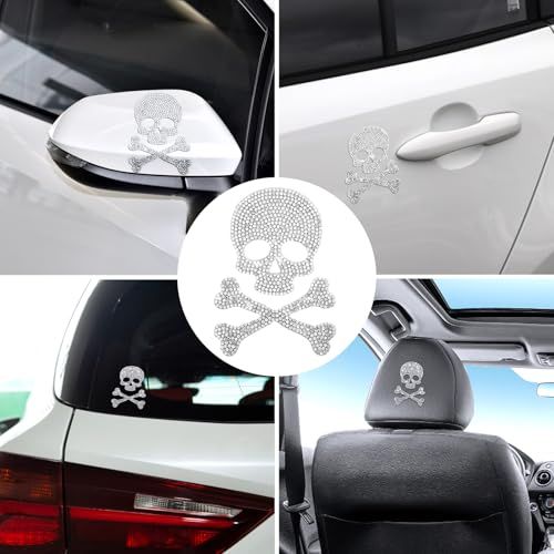 Sparkling Rhinestone Skull & Crossbones Decal for Cars view 4