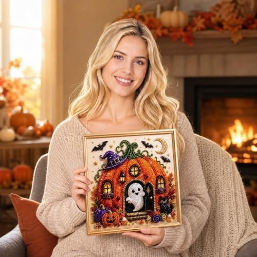 Halloween Ghost Pumpkin House DIY Diamond Art Kit for Home Wall Decor view 4