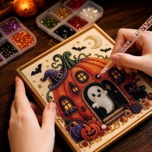 Halloween Ghost Pumpkin House DIY Diamond Art Kit for Home Wall Decor view 5