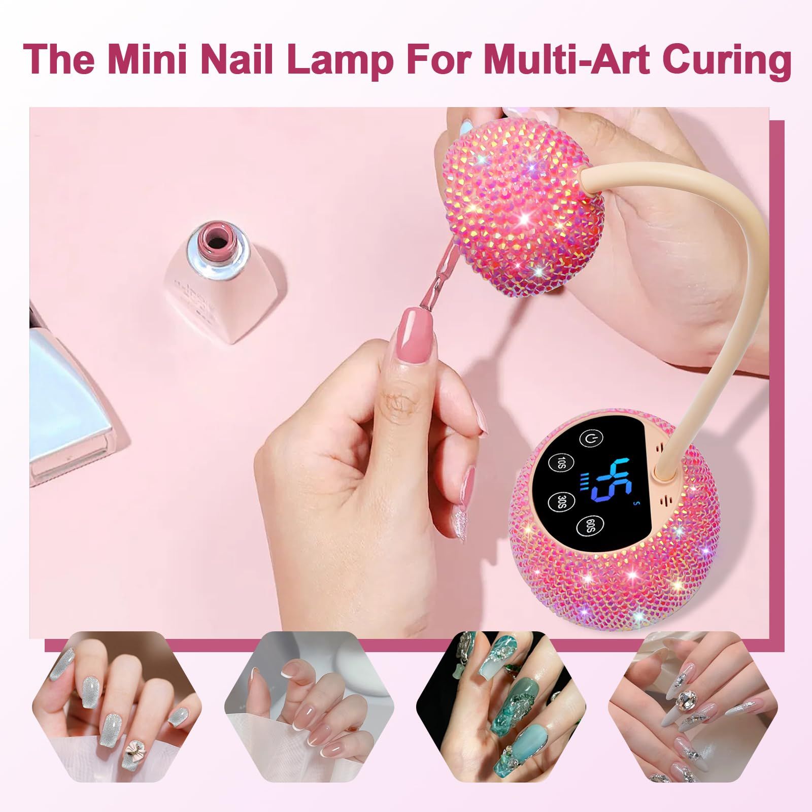Portable LED Nail Lamp for Home and Professional Nail Art Curing (Pink) view 2