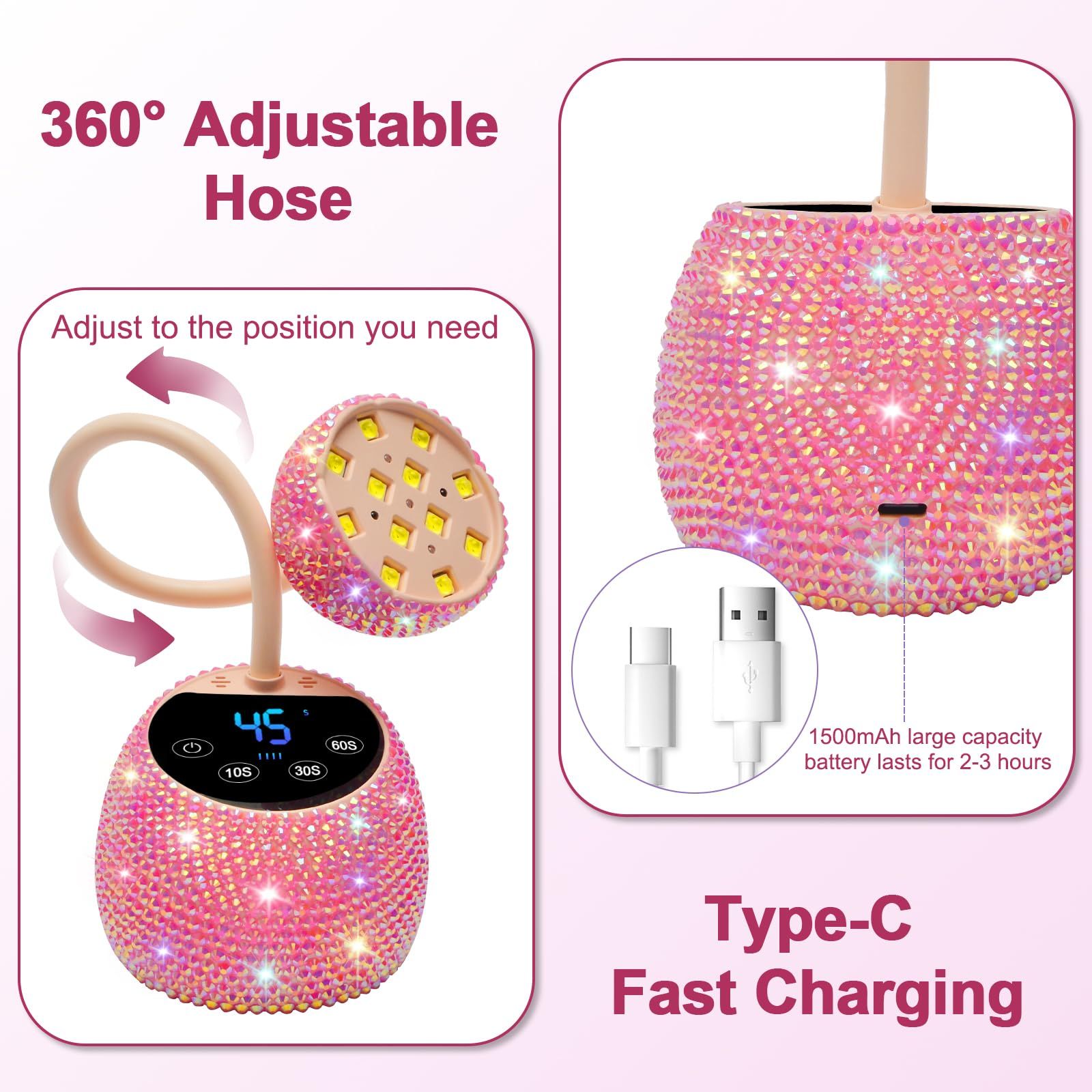 Portable LED Nail Lamp for Home and Professional Nail Art Curing (Pink) view 5