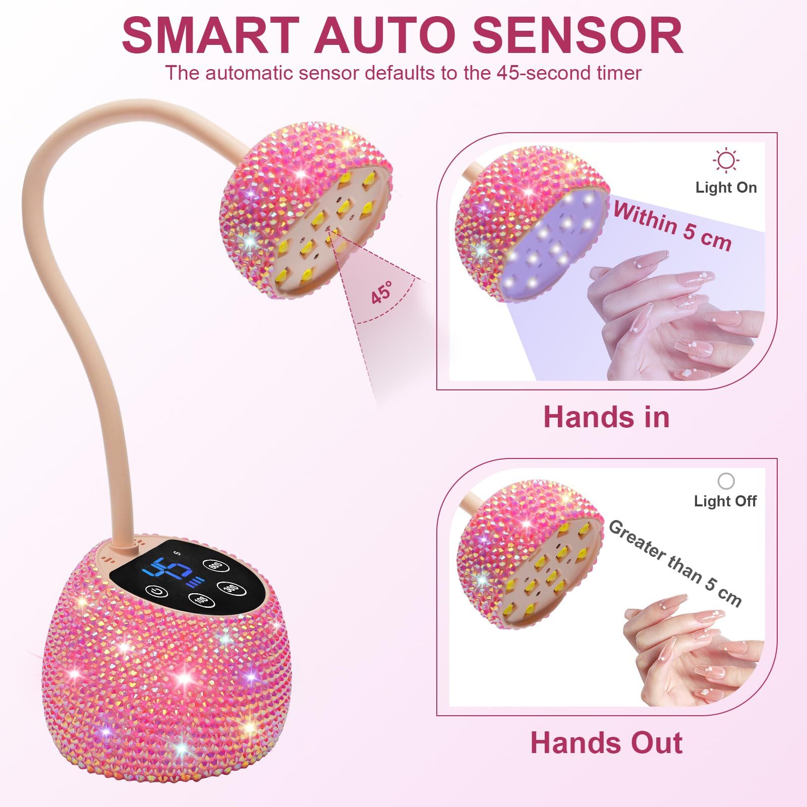 Portable LED Nail Lamp for Home and Professional Nail Art Curing (Pink) view 6