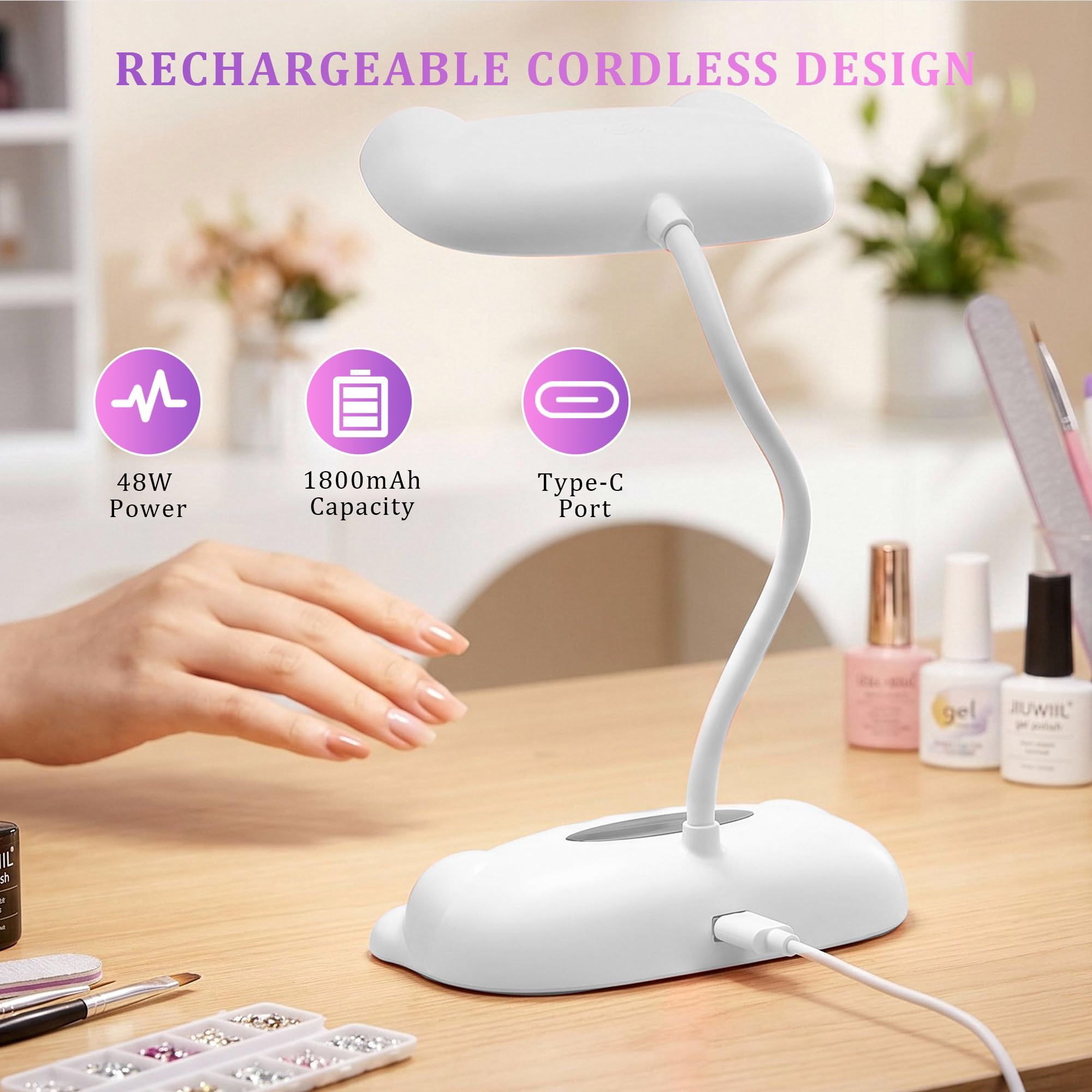Professional UV LED Nail Lamp for Fast, Even Curing at Home or Nail Salons (White) view 3