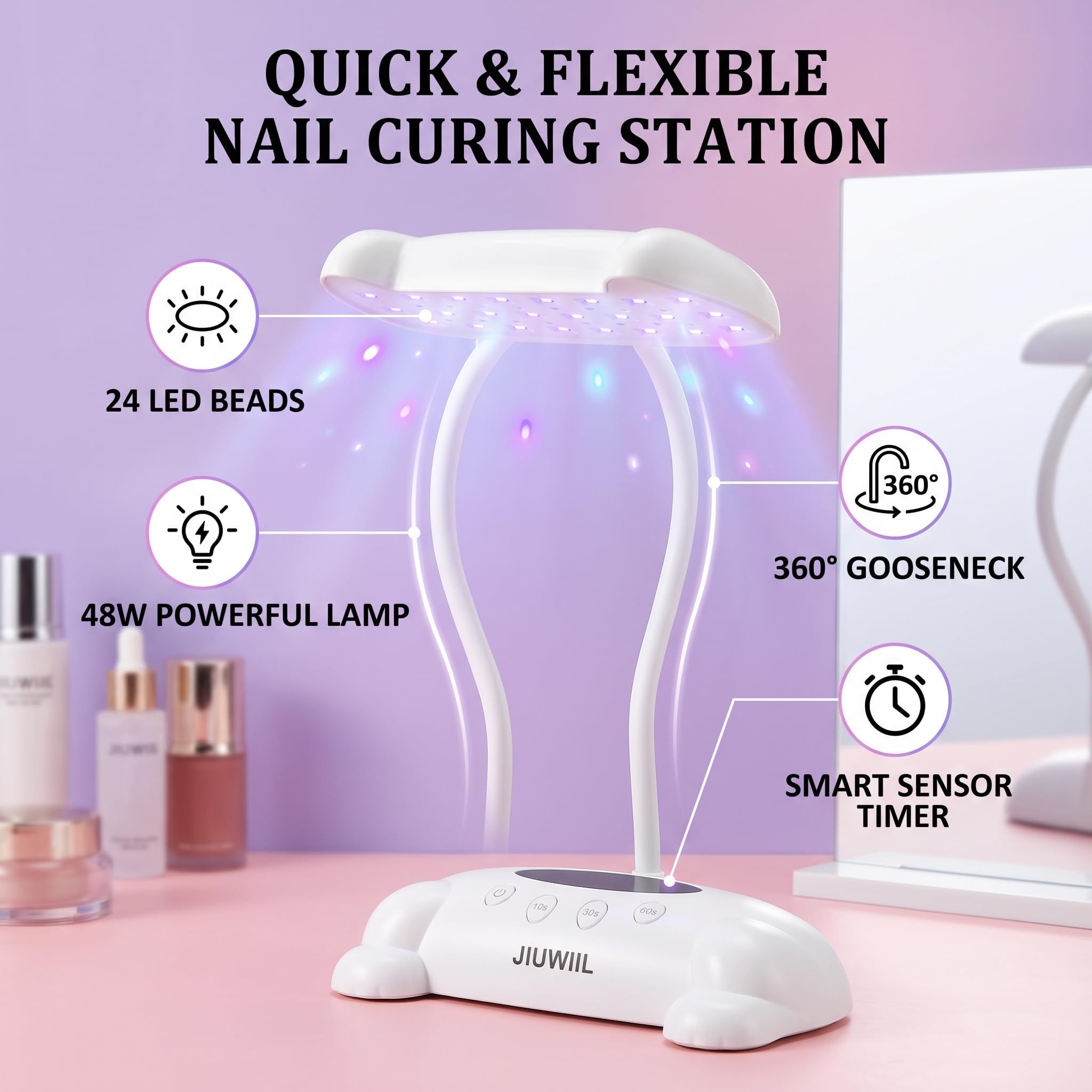 Professional UV LED Nail Lamp for Fast, Even Curing at Home or Nail Salons (White) view 5