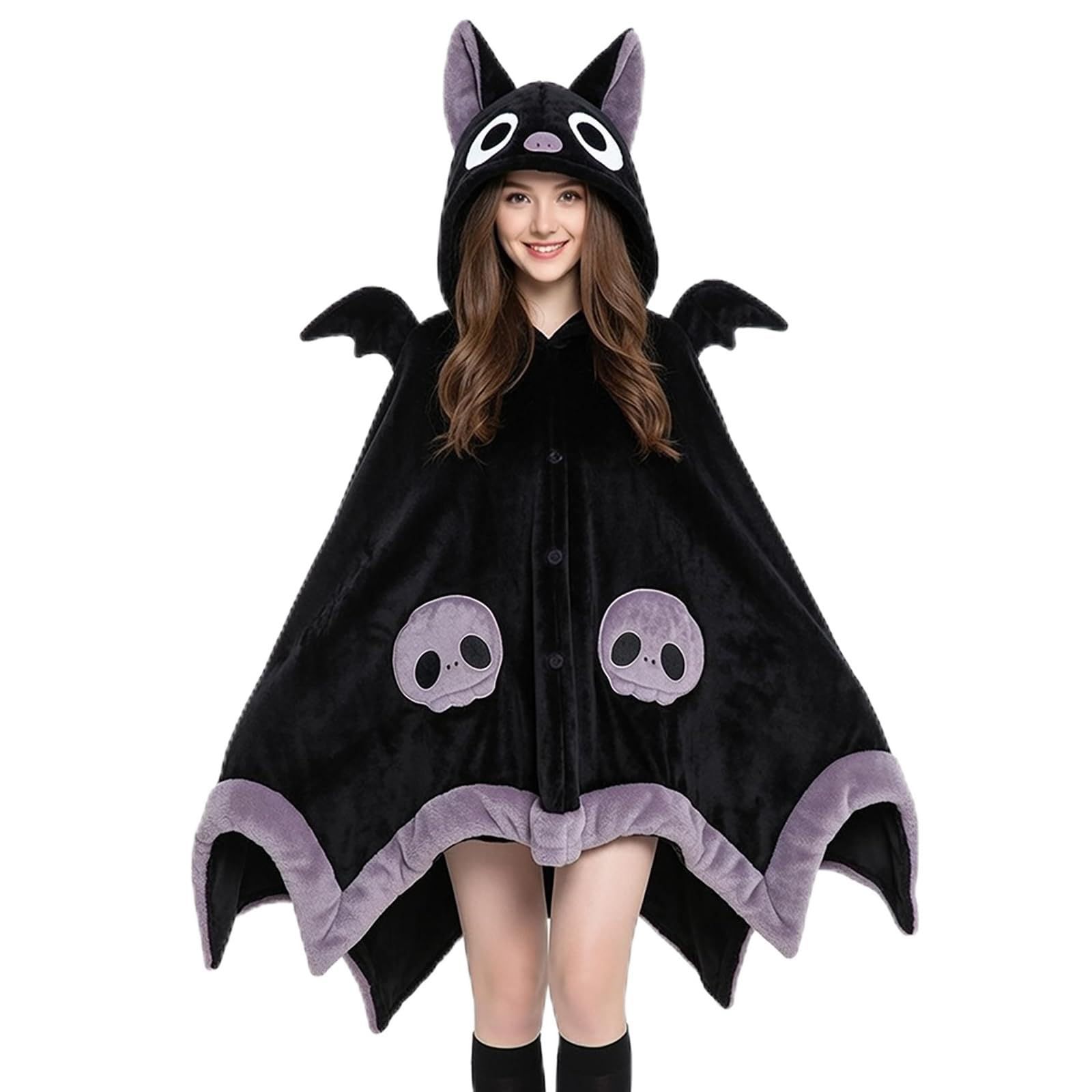 Cozy Bat Hooded Cloak Blanket for Halloween Costumes