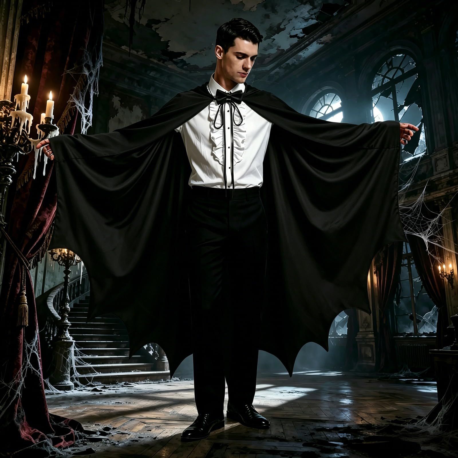 Spooky Bat Cloak for Halloween, Cosplay, Costume Parties and Themed Events (black) view 2