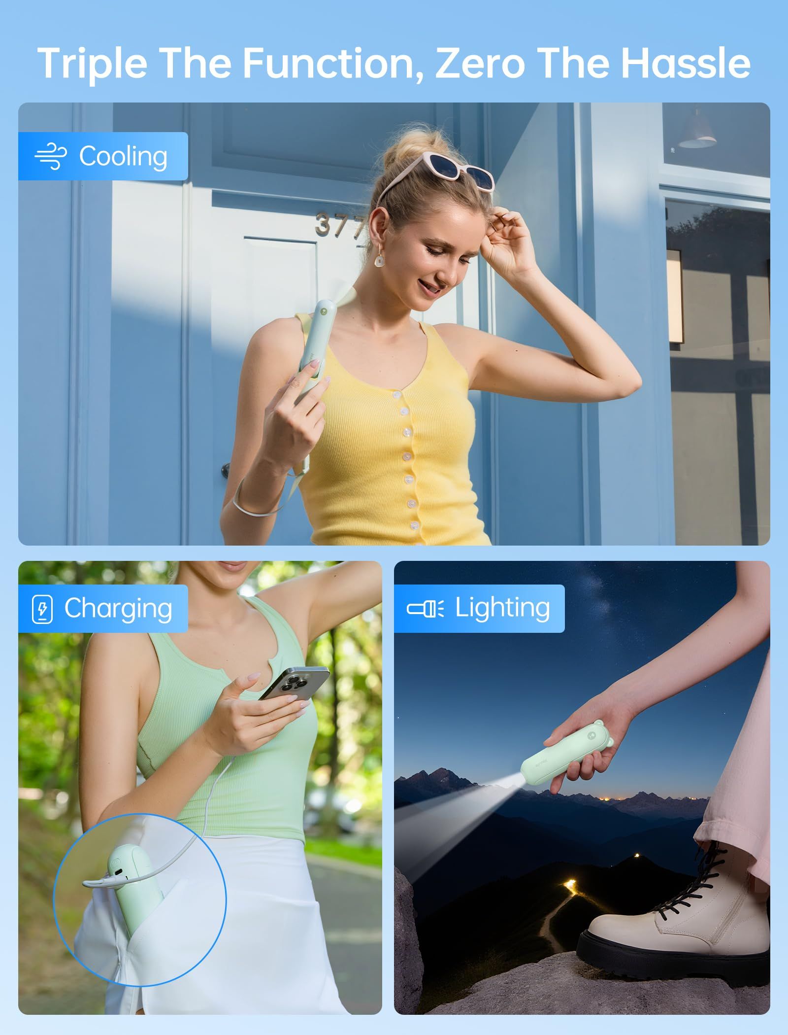 3-in-1 Portable Fan, Power Bank & Flashlight for Summer Travel, Concerts & view 2