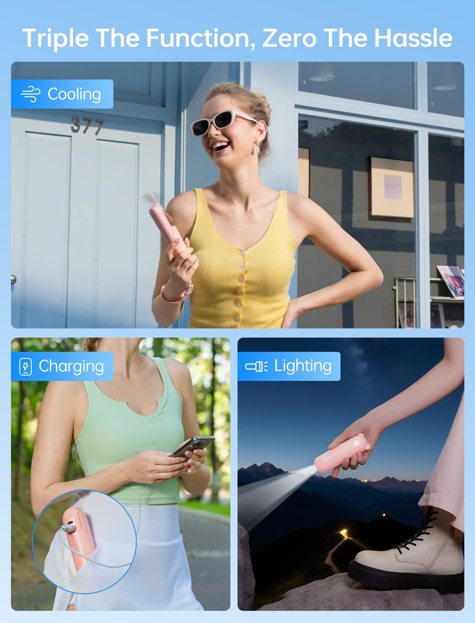 3-in-1 Portable Handheld Fan for Travel view 2
