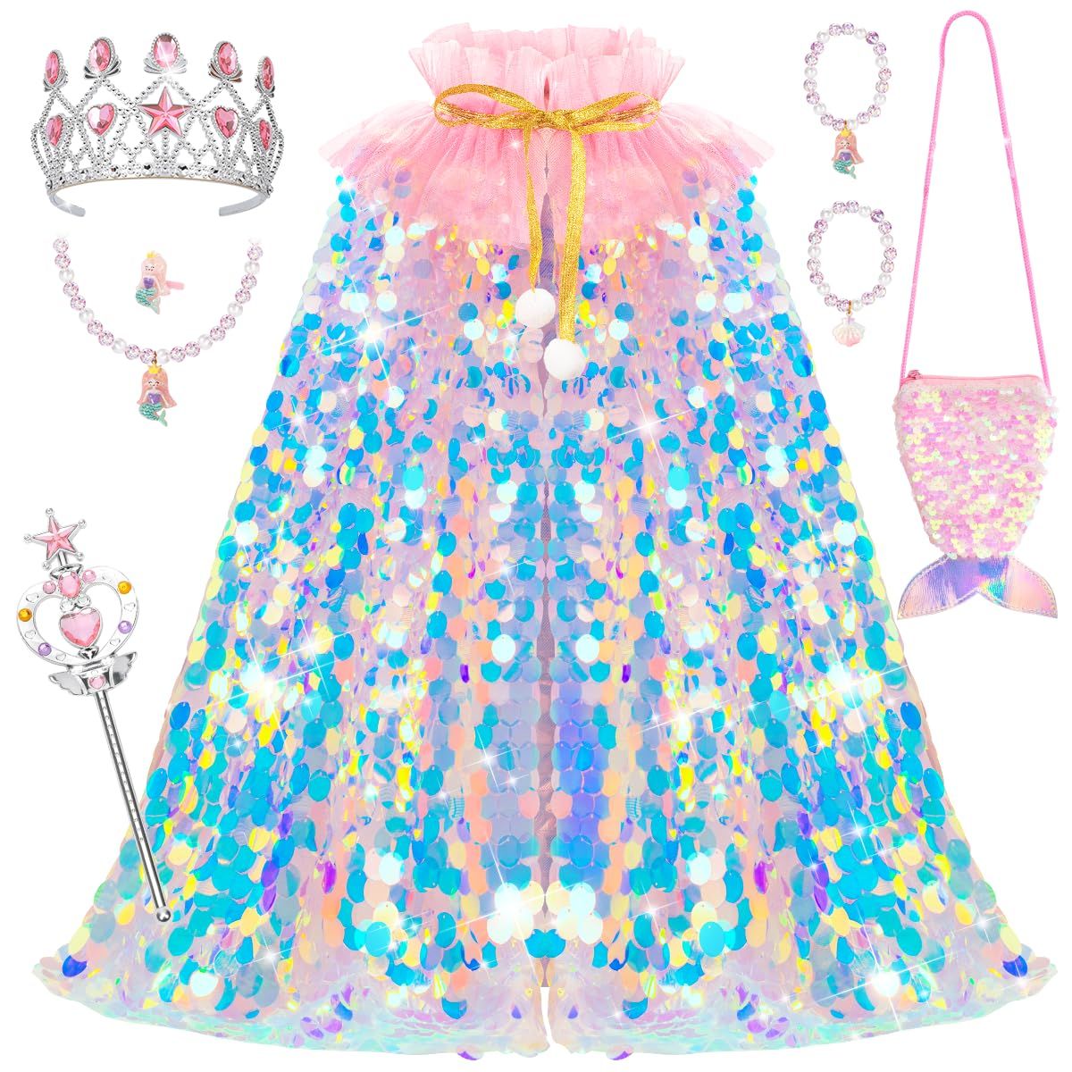 9PCSKids' Mermaid Princess Dress-Up Set for Pretend Play