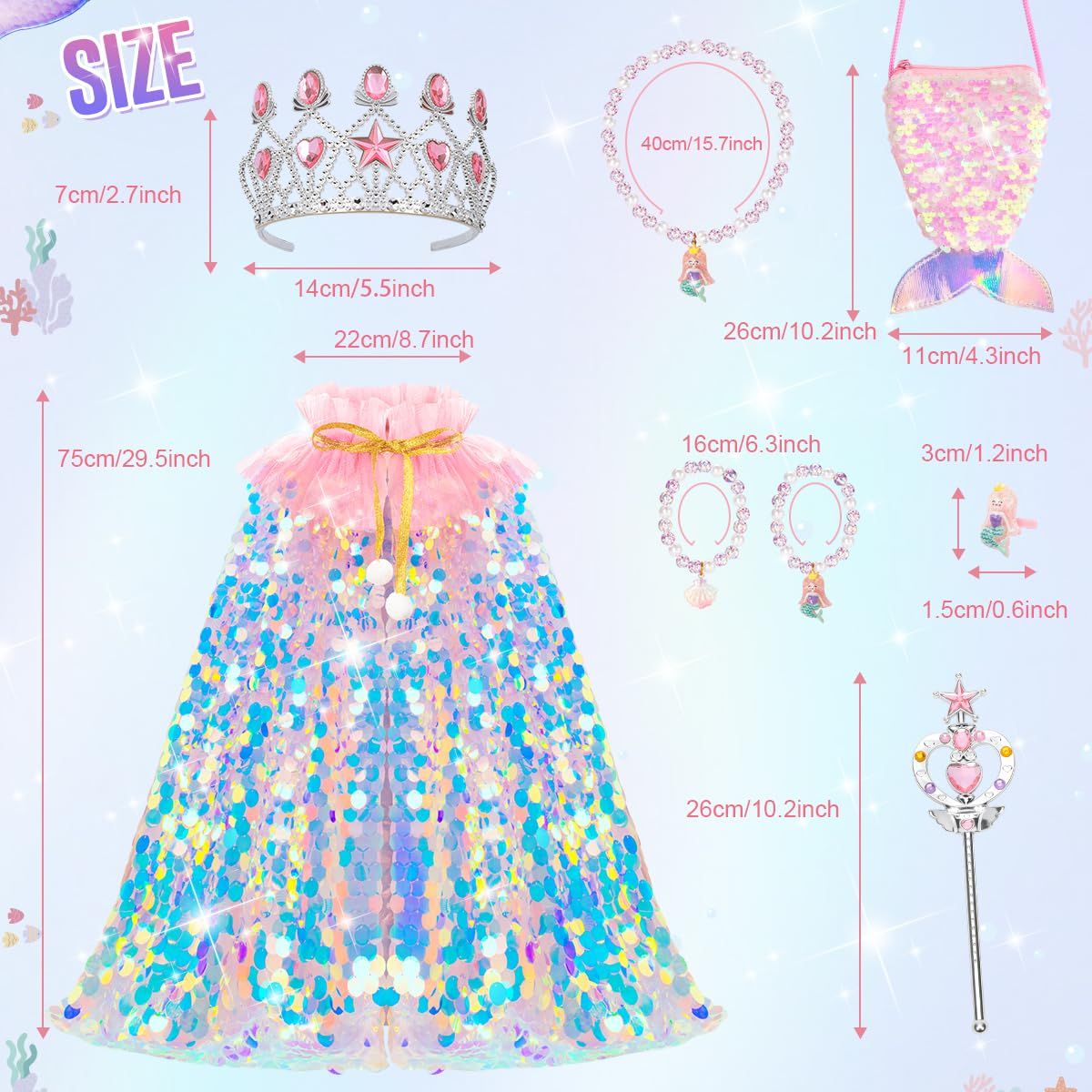 9PCSKids' Mermaid Princess Dress-Up Set for Pretend Play view 7