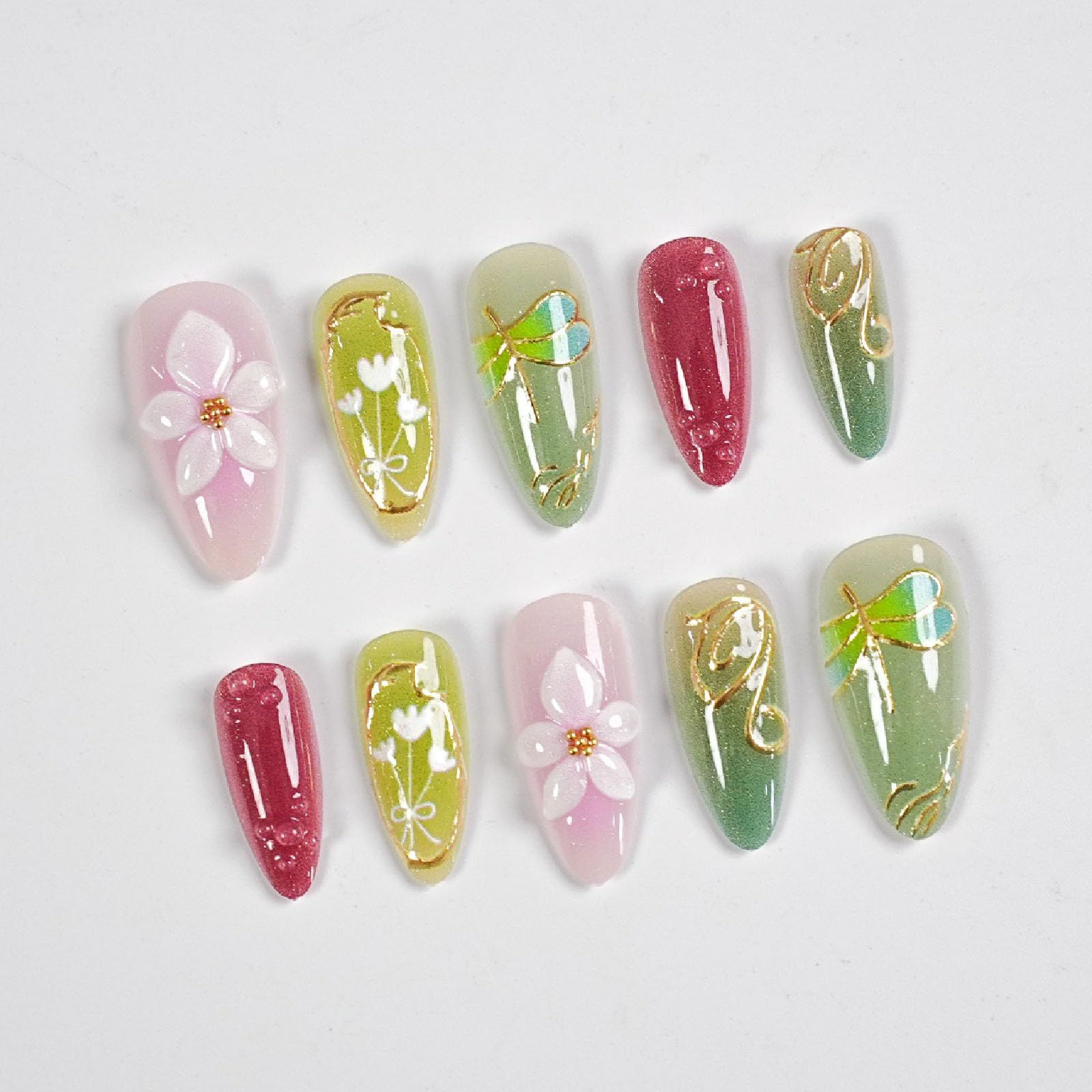 24pcsMedium Almond Press-On Nails For Spring & Summer view 2