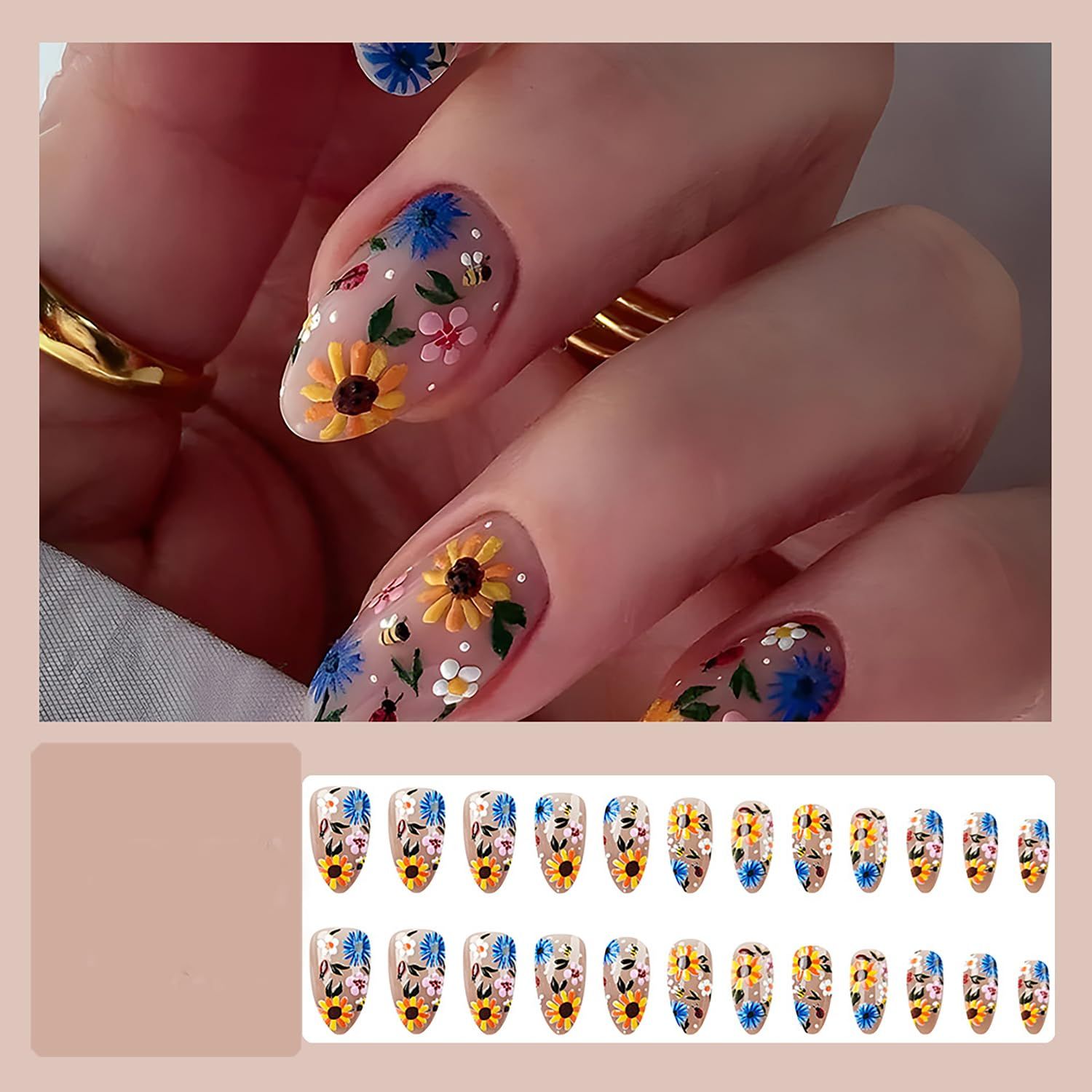 24pcsSpring Floral Press-On Nails – Easy view 2