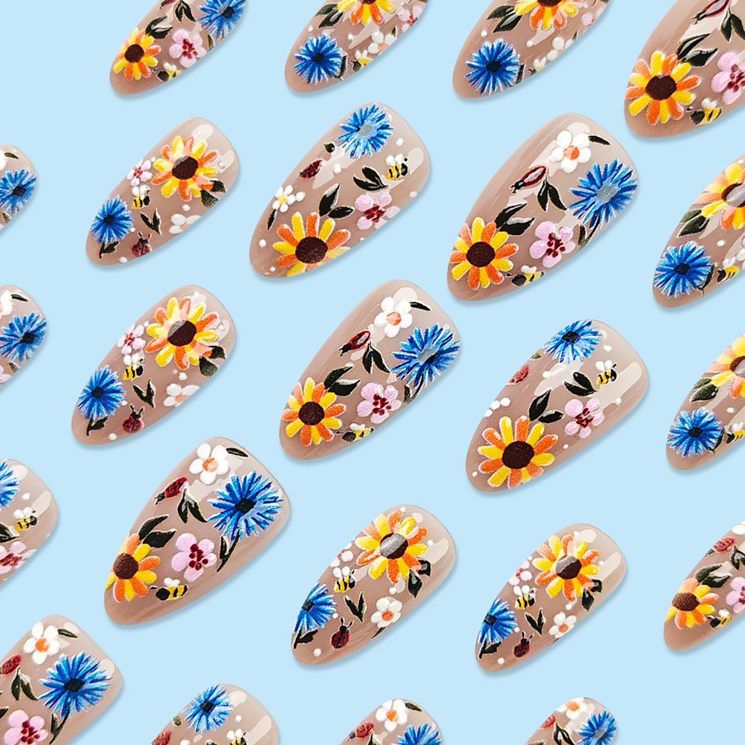 24pcsSpring Floral Press-On Nails – Easy view 3