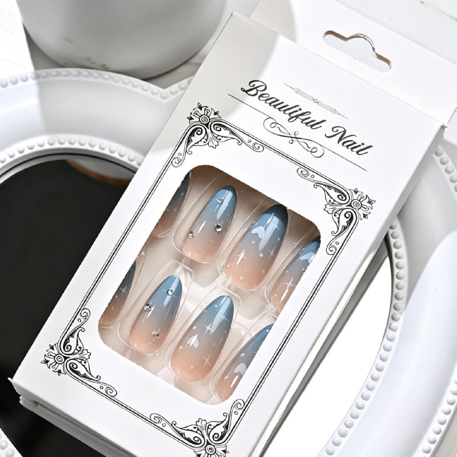 24pcsGlossy Ombre Press-On Nails for Chic Daily Wear & Special Occasions (blue) view 2