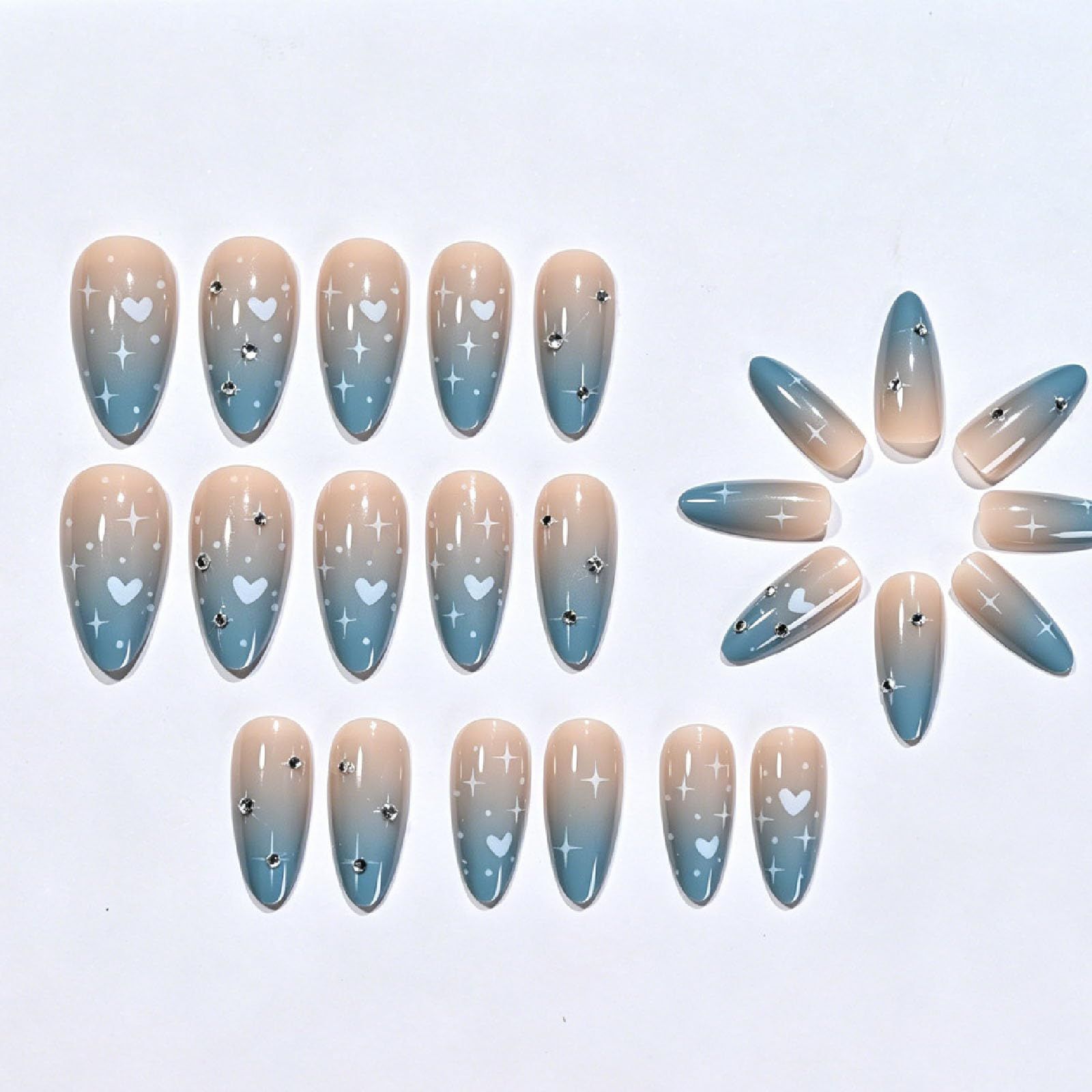 24pcsGlossy Ombre Press-On Nails for Chic Daily Wear & Special Occasions (blue) view 4