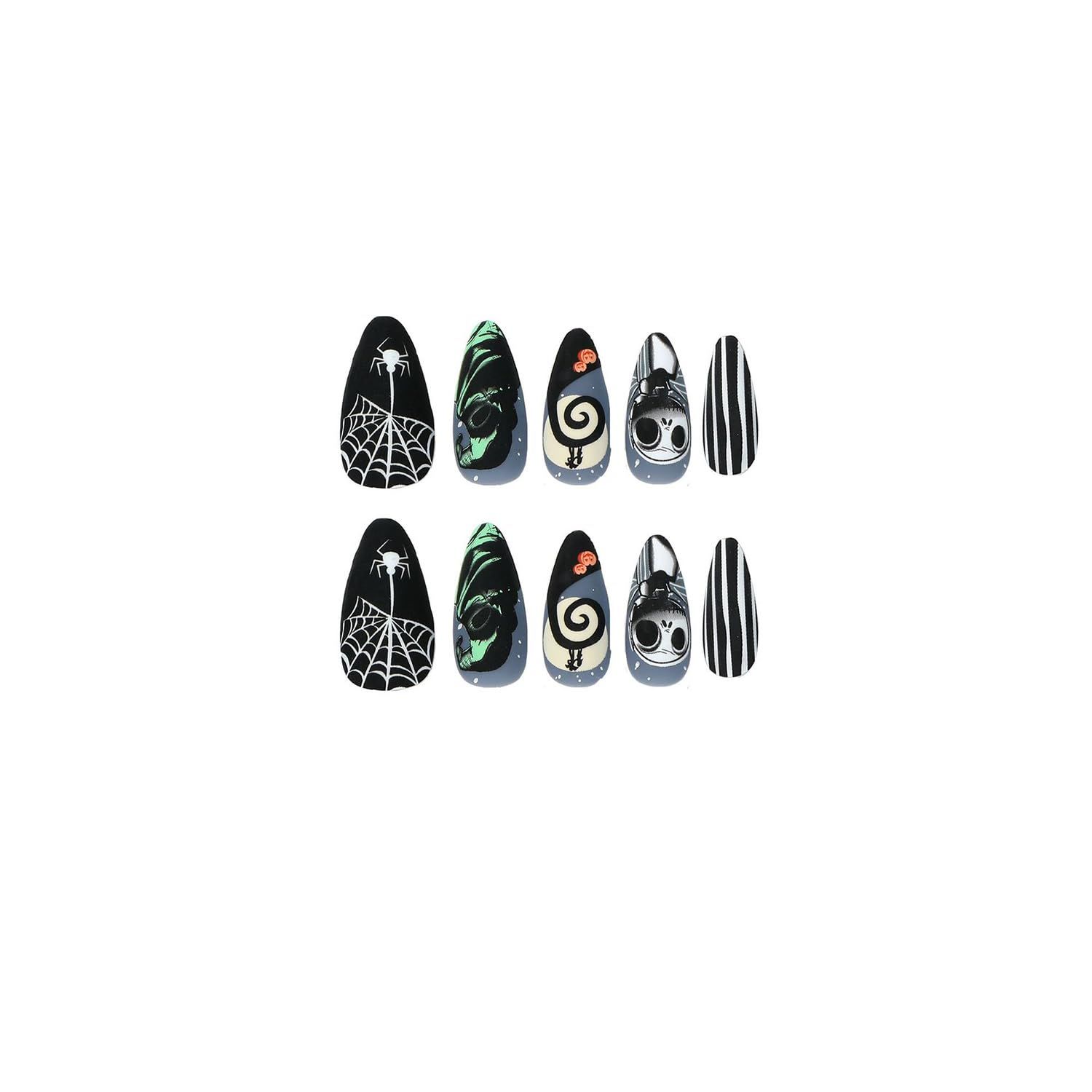24pcsSpooky Nightmare Fake Nails for Halloween Parties & Themed Events (Black) view 5