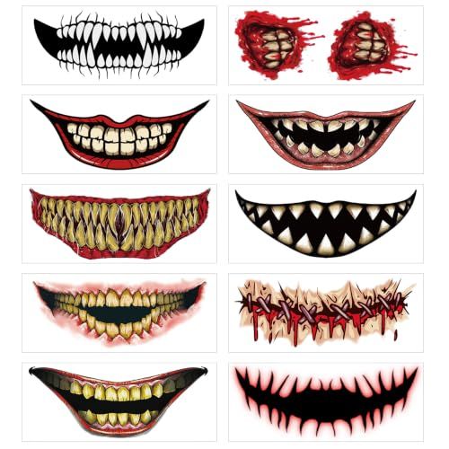 10 Horror Mouth Temporary Tattoos for Halloween Costumes