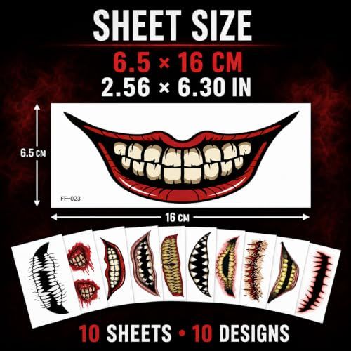 10 Horror Mouth Temporary Tattoos for Halloween Costumes view 3