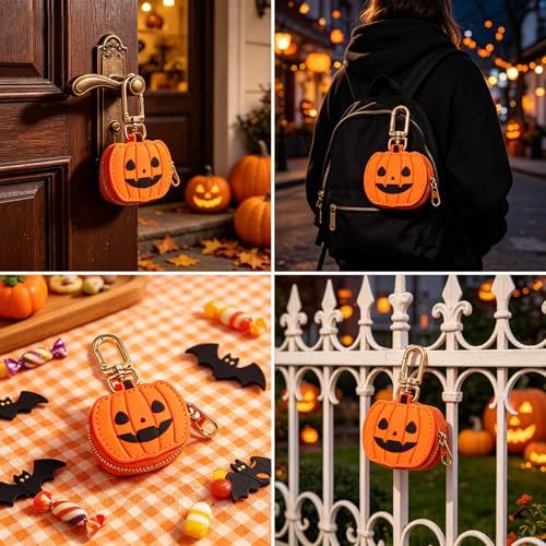 Cute Halloween Pumpkin & Spider Web Keychain Pouches For Bags & Backpacks (Orange) view 4