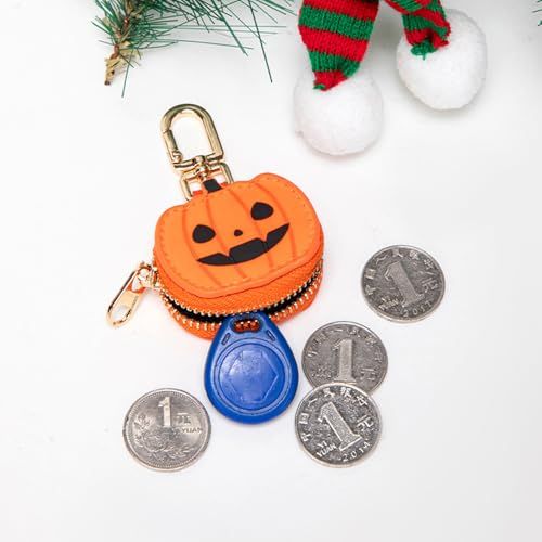 Cute Halloween Pumpkin & Spider Web Keychain Pouches For Bags & Backpacks (Orange) view 5