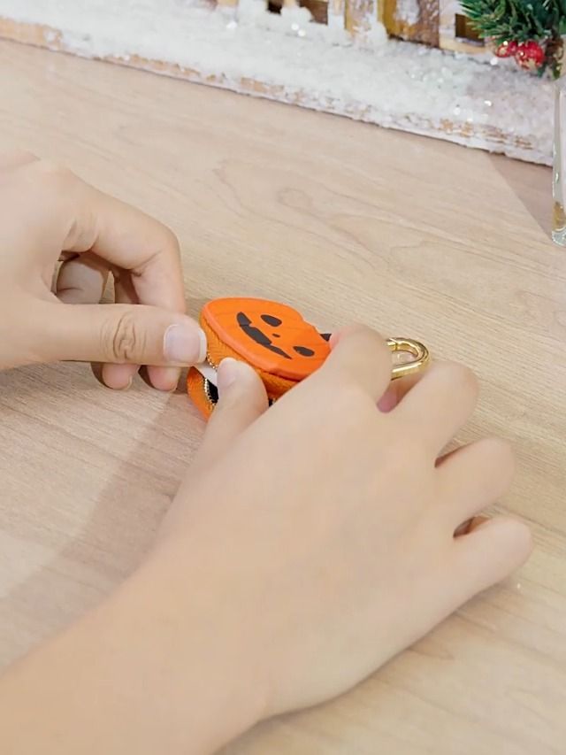 Cute Halloween Pumpkin & Spider Web Keychain Pouches For Bags & Backpacks (Orange) view 7