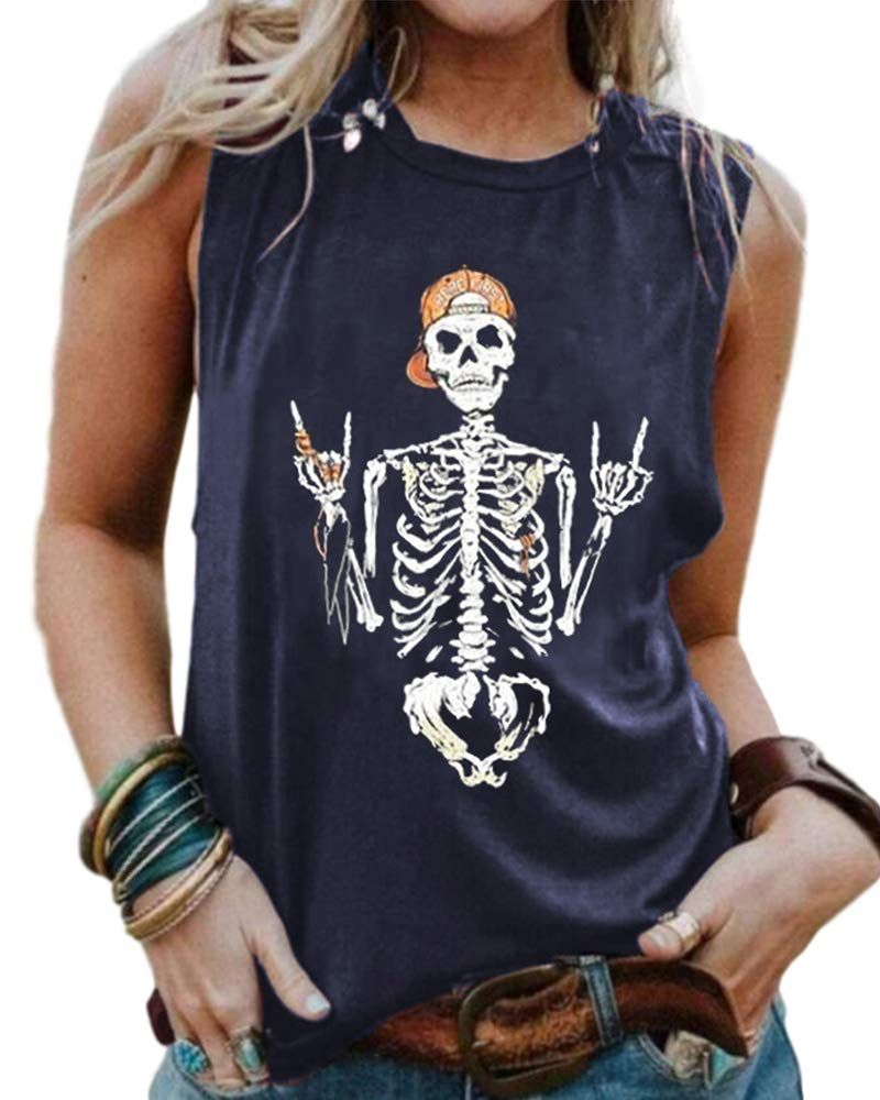 Women’s Casual Skull Graphic Tank for Summer Music Festivals