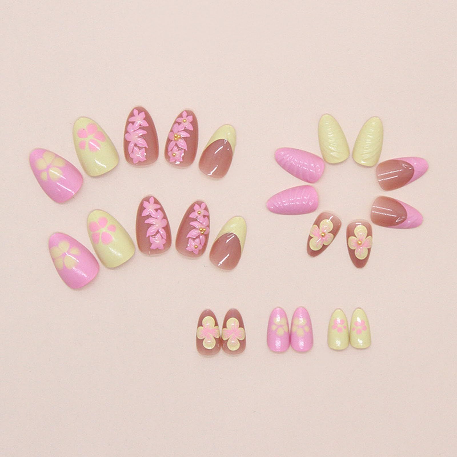 24pcsGlossy Press-On Nails with 3D Charms for Daily Wear view 6
