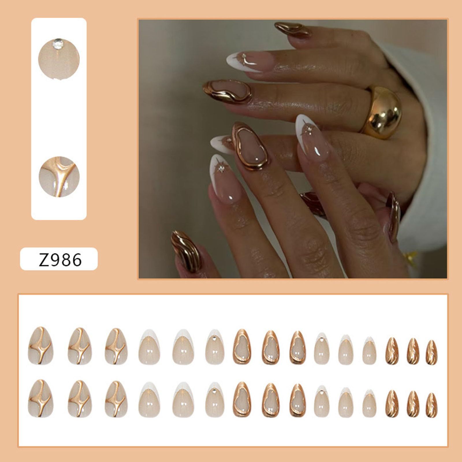 24pcsLuxury Almond Press-On Nails For Women view 5