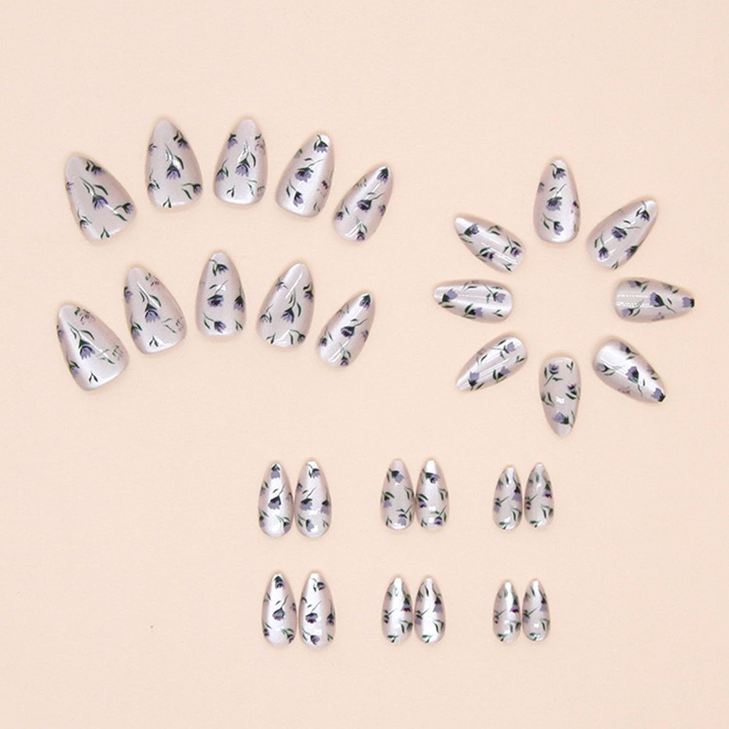 24pcsCute Reusable Press-On Nails With Floral Design For Daily Wear view 2